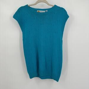 Country Concepts Womens Top Size L Turquoise Linen Blend Vintage Coastal Knit
